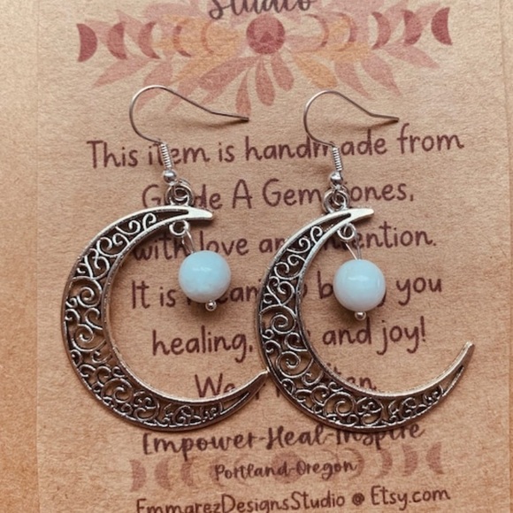 ♥️NWT♥️Crescent Moon & Moonstone Charm Earrings ♥️Handmade✨Artisan ✨ Mom’s Day ✨ - Picture 5 of 7